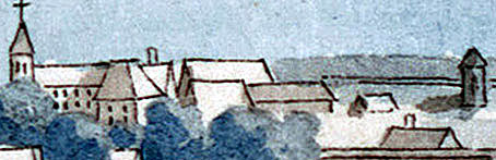 aquarelle de Peachey 1786, détail de l'établissement de François Charon